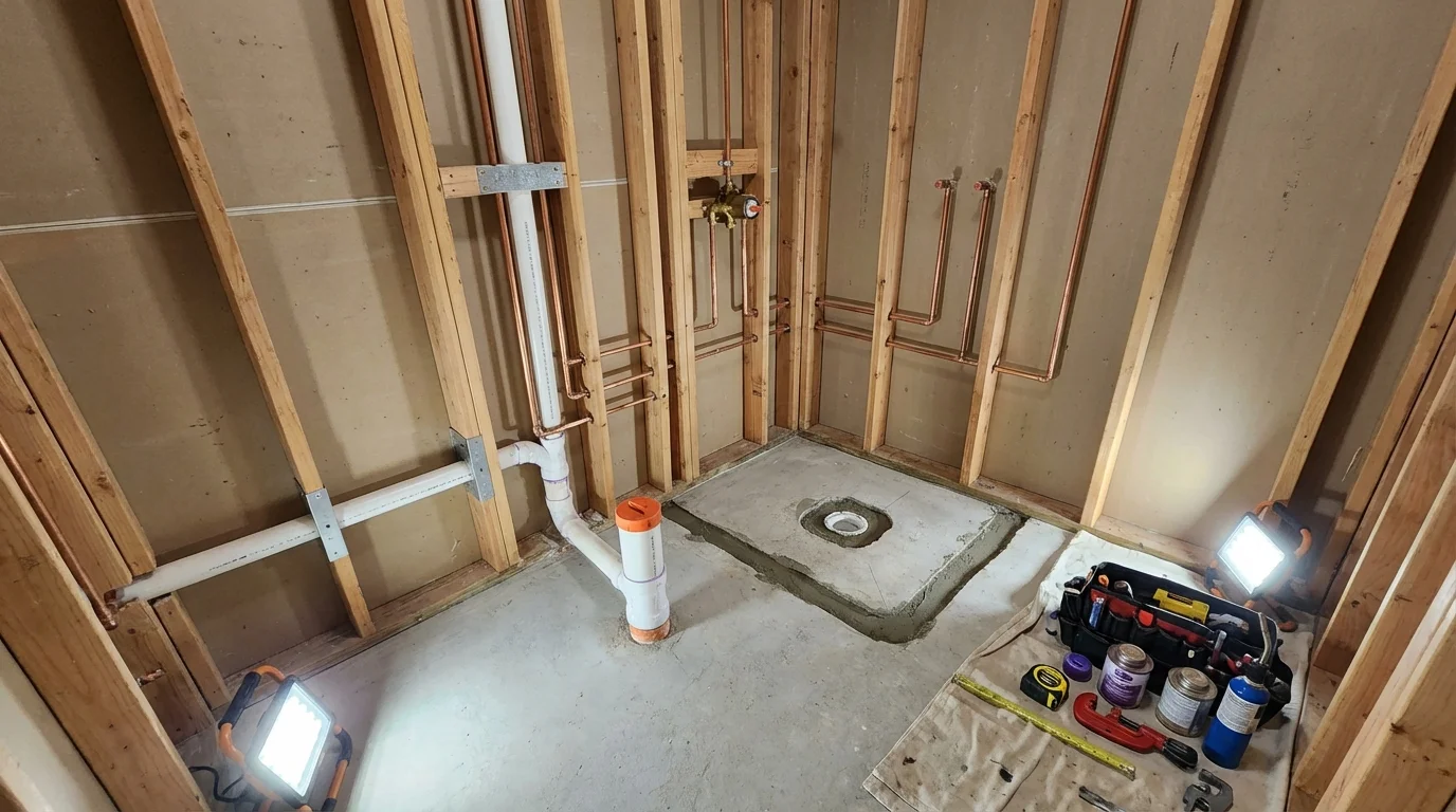Bathroom rough-in plumbing during remodel by Johns Plumbing LLC in Peachtree City