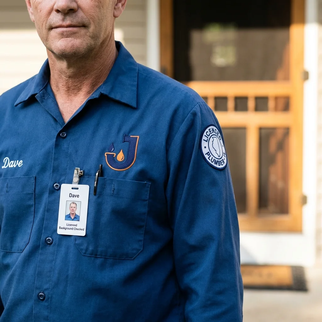 Licensed plumber showing ID badge in Peachtree City, GA