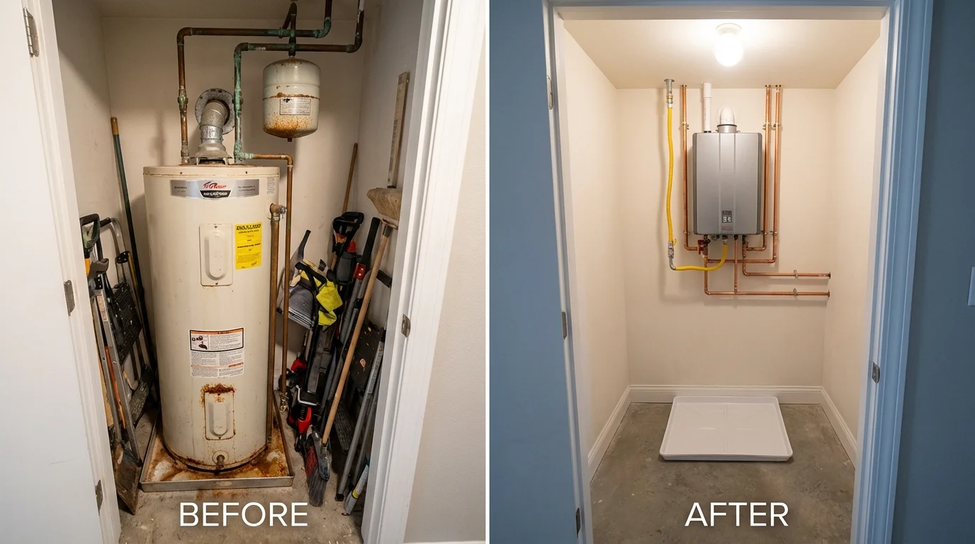 Tank water heater versus wall-mounted tankless unit comparison for Peachtree City, GA homeowners