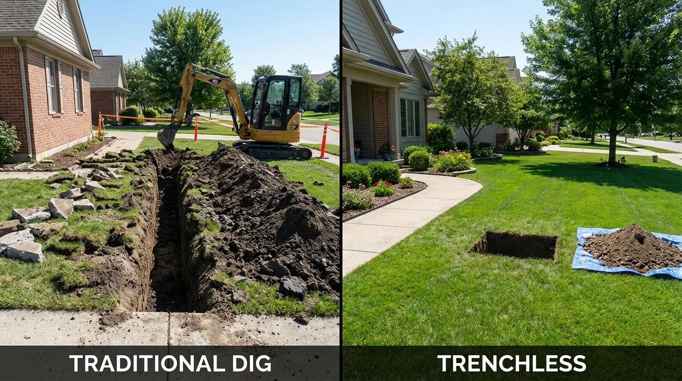 Trenchless sewer repair with minimal yard damage versus traditional excavation in Peachtree City, GA
